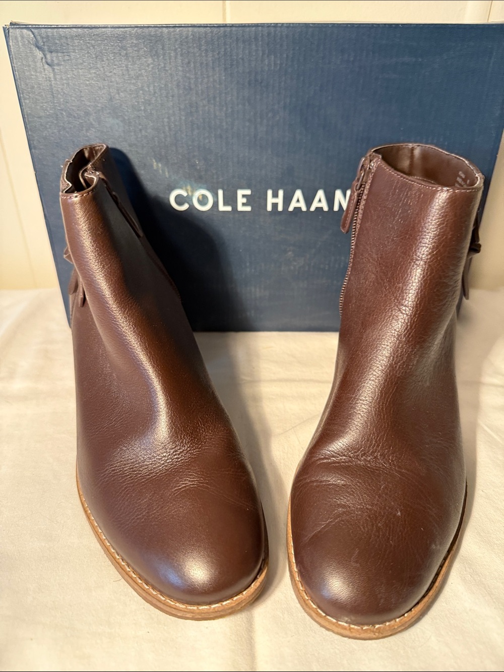 Cole Haan Dark Brown Leather Zip Ankle Boots